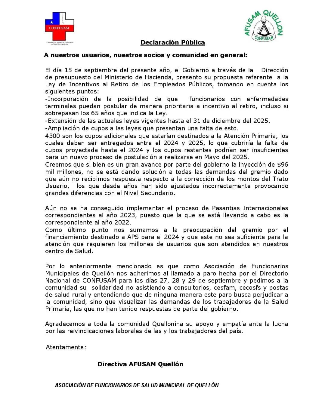 Lee más sobre el artículo AFUSAM Anuncia Paro en Respuesta a las Propuestas del Gobierno sobre Incentivos al Retiro
