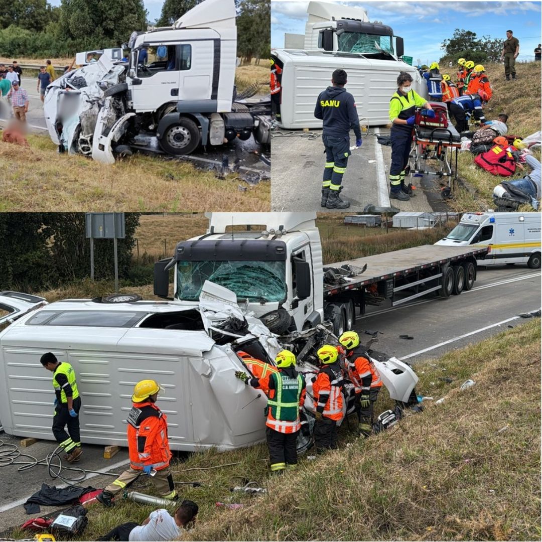 Lee más sobre el artículo Grave accidente en Ruta 5: Colisión frontal entre van y tractocamión deja 7 lesionados